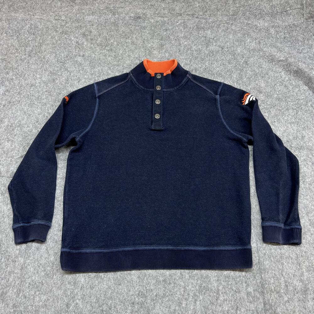 Tommy Bahama Sweater Mens L Blue Mock Neck Henley Denver Broncos Casual Sporty